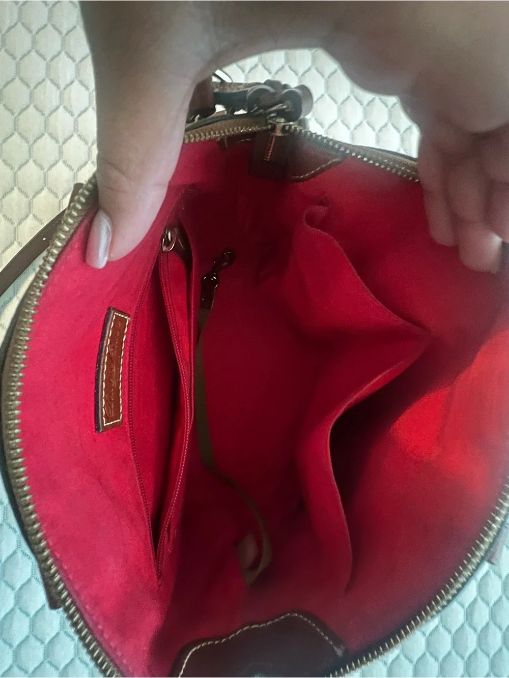 Dooney & Bourke Olive Satchel with Brown Trim